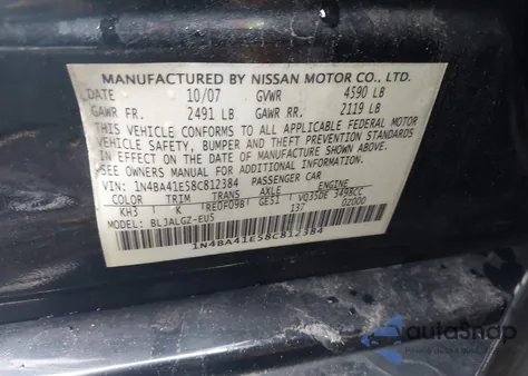 2008 Nissan Maxima 3.5 Sl z USA, uszkodzony, nr VIN 1N4BA41E58C812384